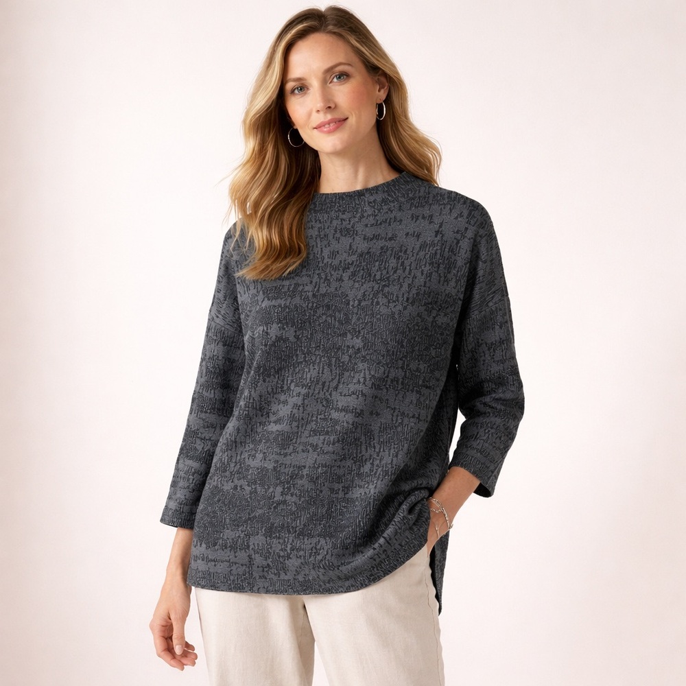 Eileen Fisher Organic Linen Cotton Sweater Crew Neck Gray Minimalist Large